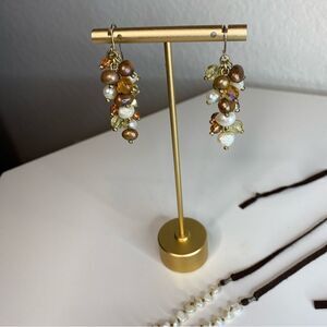 Gold, Pearl, & Bronze Cluster Drop Earrings